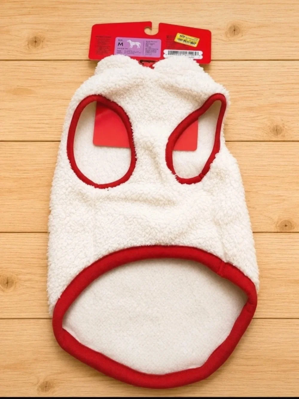 Boots & Barkley White Sherpa Pet Vest with Red Trim